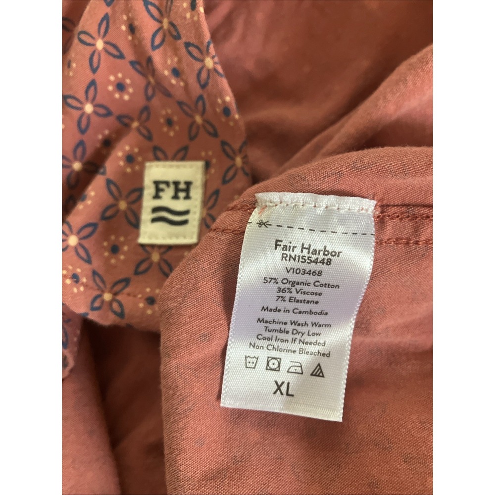 Fair Harbor Shirt Mens XL Red Geometric Short Sleeve Button Up Stretch Casual - Picture 8 of 9